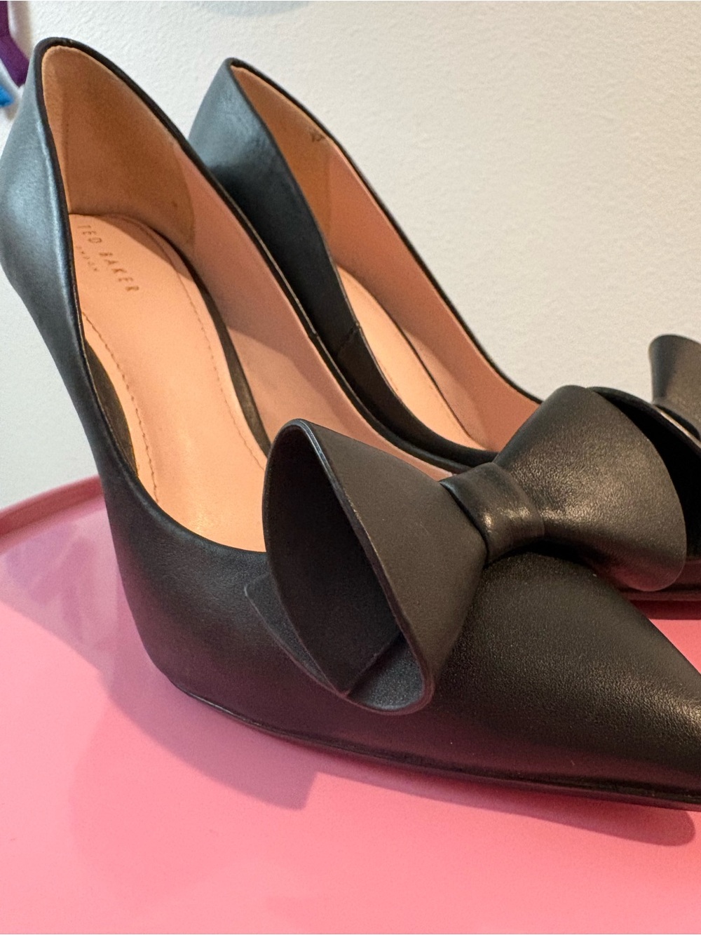 Ted Baker Black Pointed-Toe Bow Pumps
